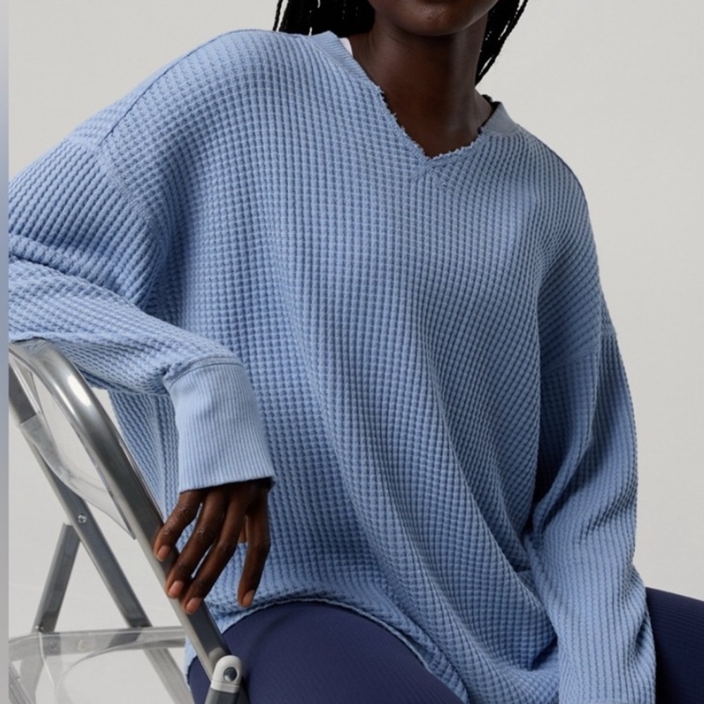 Aerie Blue Waffle Knit Long Sleeve Shirt Sz Medium
